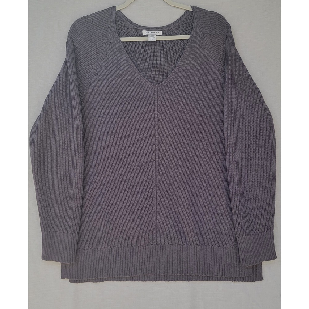 Athleta Hanover V-Neck Sweater Dusk Violet Merino Wool Blend Ribbed Knit Large